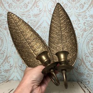 Vintage Brass Leaf Candle Wall Sconces